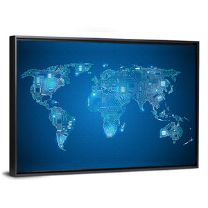 World Map Technology Style Wall Art