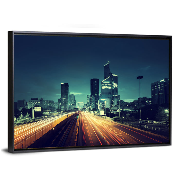 La Défense at Sunset, Paris Wall Art as a framed canvas