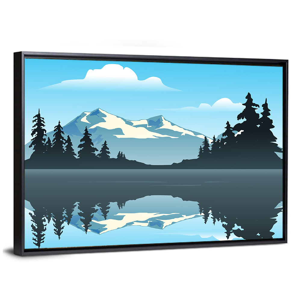 Mountain Lake Reflection Illustration Wall Art