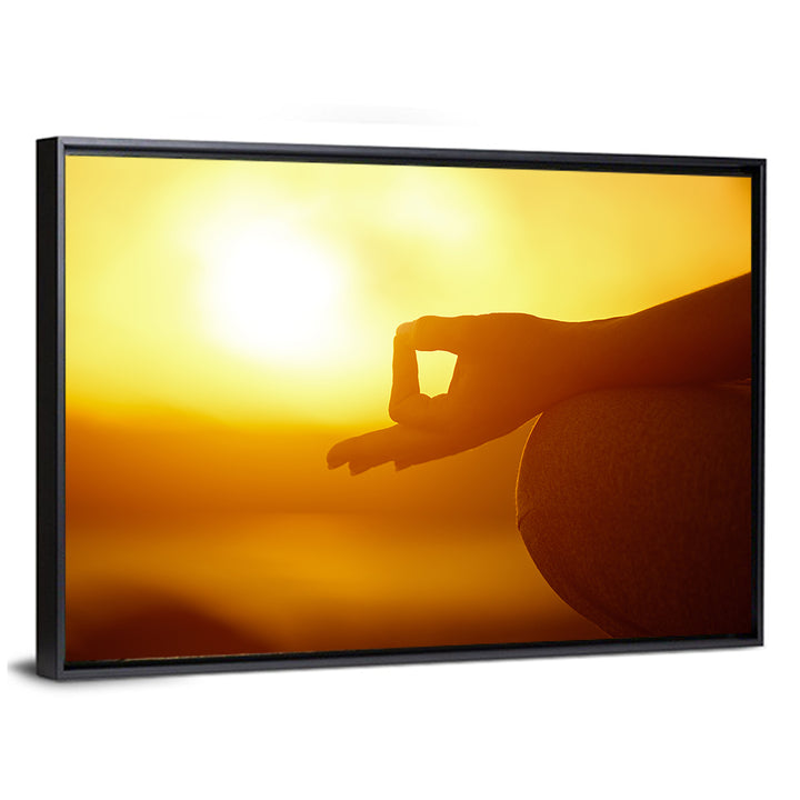 Lotus Pose on Beach at Sunset Wall Art
