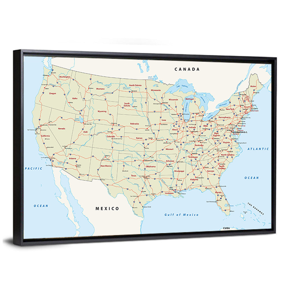 United States Interstate Map Wall Art