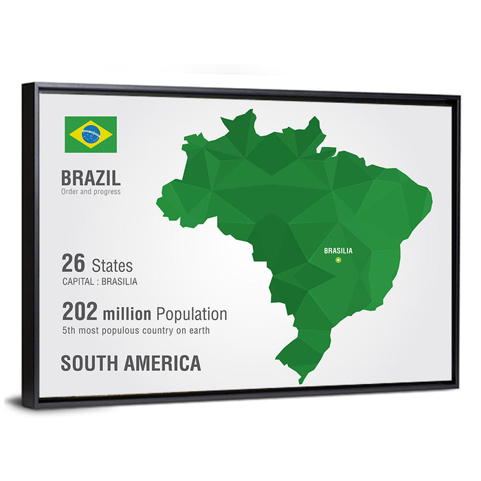 Low-poly Brazil Map Wall Art as a framed canvas