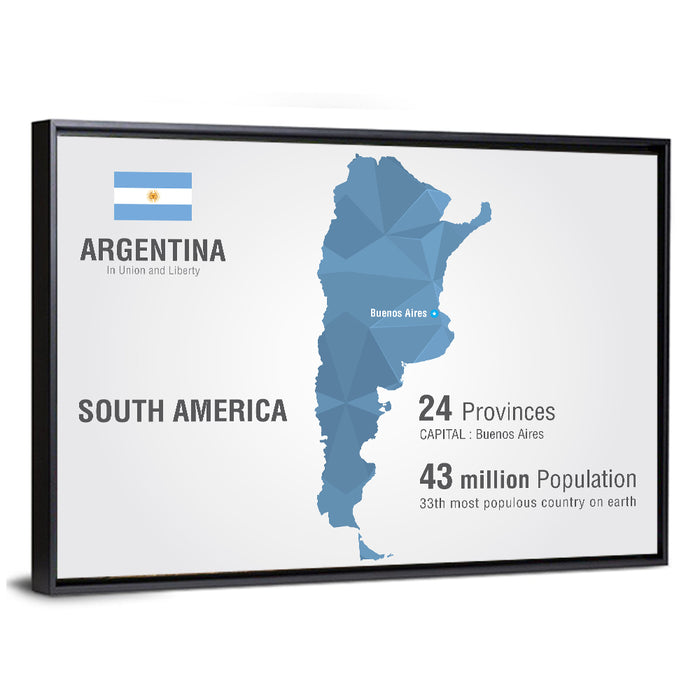 Argentina Infographic Map Wall Art as a framed canvas