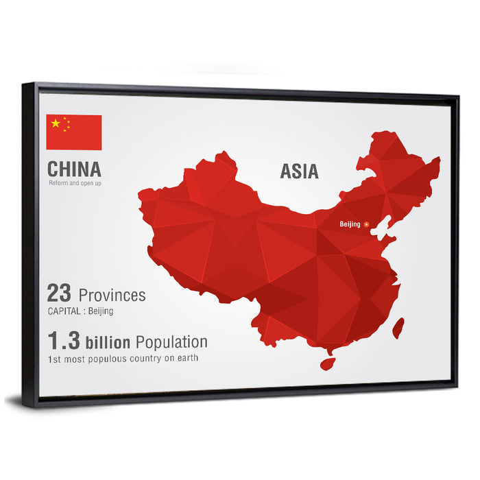 Geometric China Map Infographic Wall Art as a framed canvas