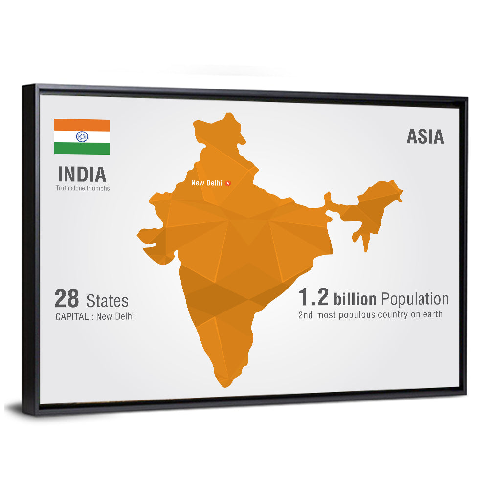 Polygonal India Map Infographic Wall Art
