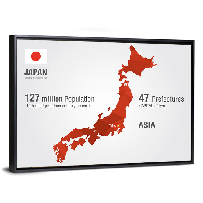 Japan Map Infographic with Tokyo Marker Wall Art as a framed canvas