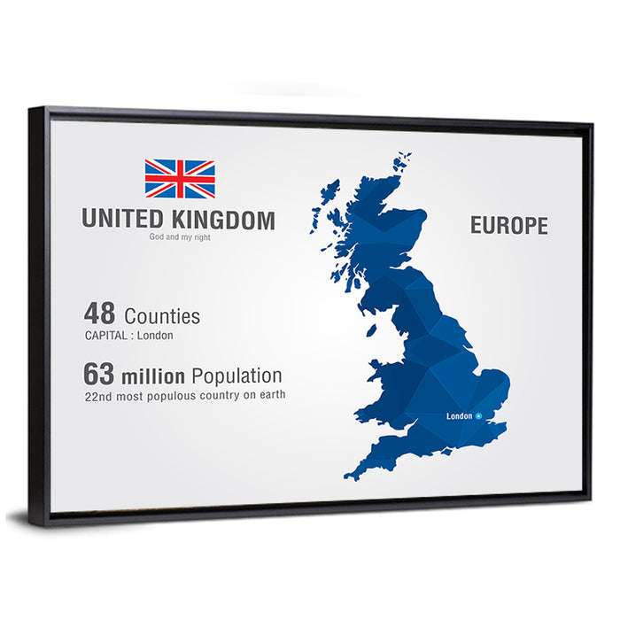 Polygonal United Kingdom Map Wall Art as a framed canvas