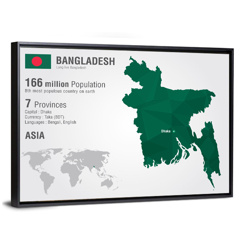 Bangladesh Map with Dhaka Marker Wall Art