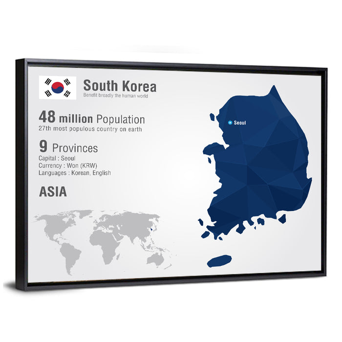 South Korea Infographic Map Wall Art as a framed canvas