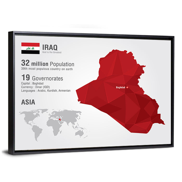 Iraq Low-poly Map Wall Art as a framed canvas