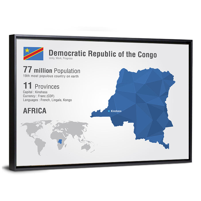 Democratic Republic of the Congo Map Wall Art as a framed canvas
