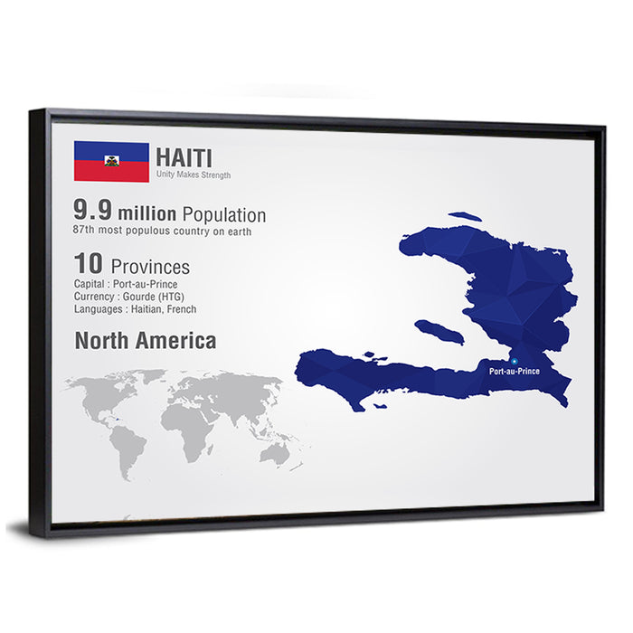 Haiti Geometric Map Wall Art as a framed canvas