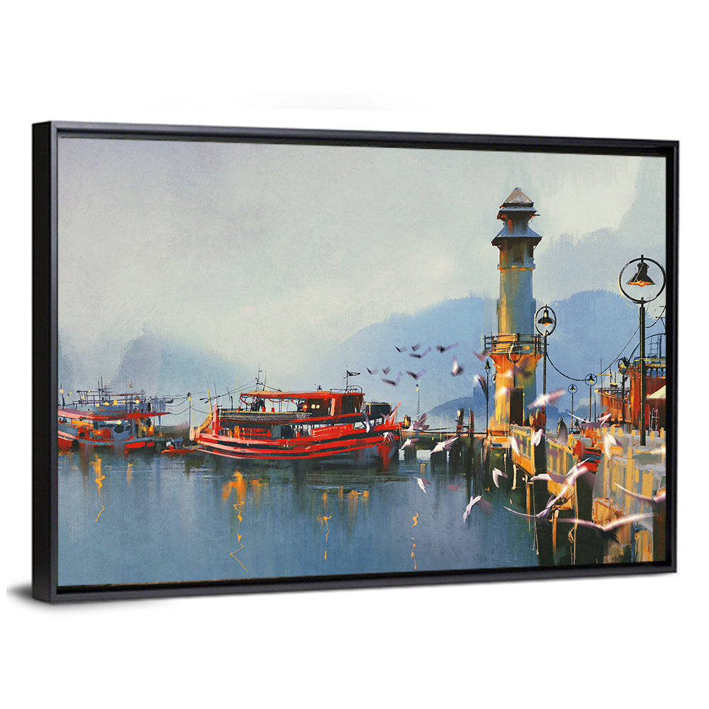 Fishing Boat at Misty Harbor Wall Art