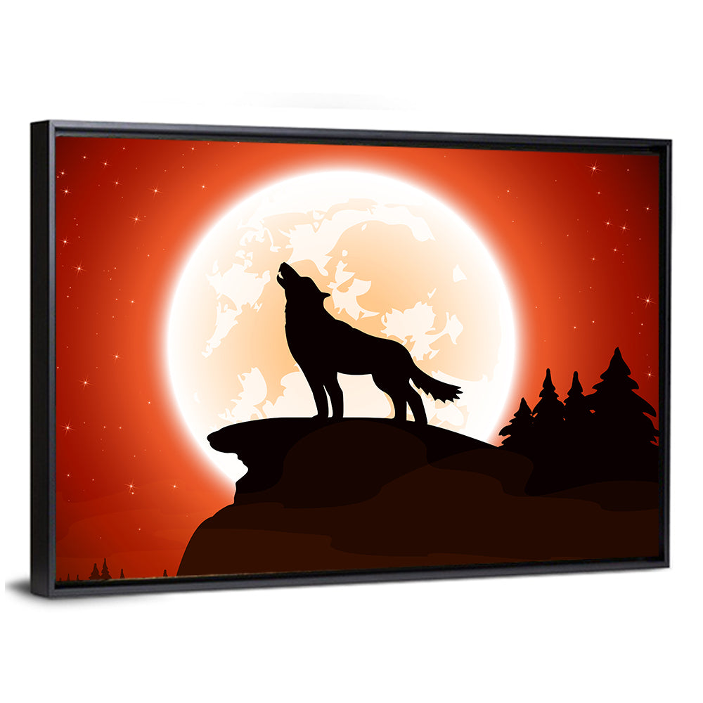 Howling Wolf Under Full Moon Wall Art