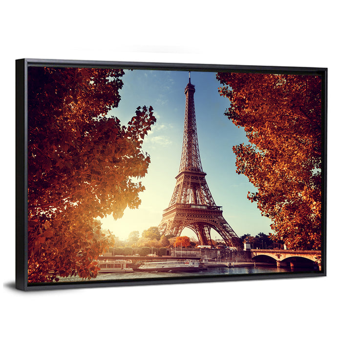 Autumn Seine with Eiffel Tower Wall Art as a framed canvas