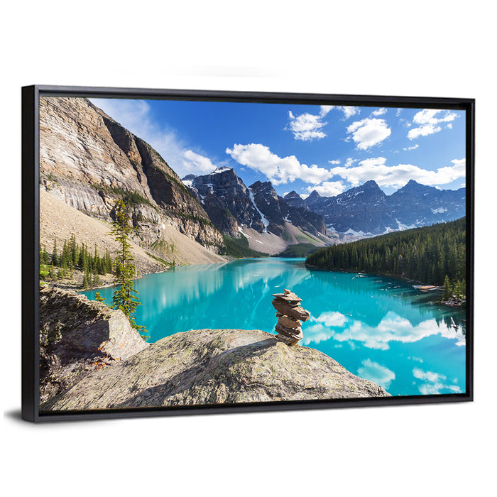 Moraine Lake Reflection Wall Art as a framed canvas