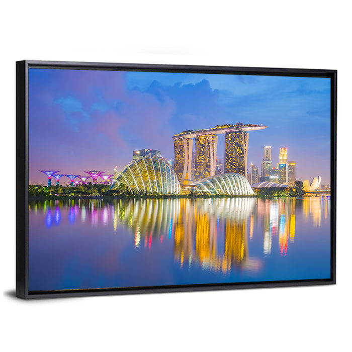 Singapore Skyline at Twilight Wall Art as a framed canvas