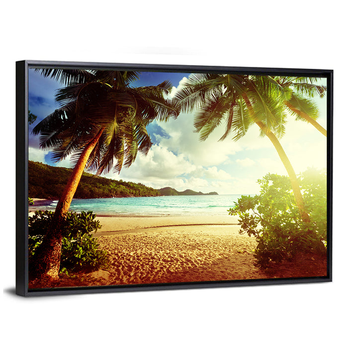 Takamaka Beach Sunset Wall Art as a framed canvas