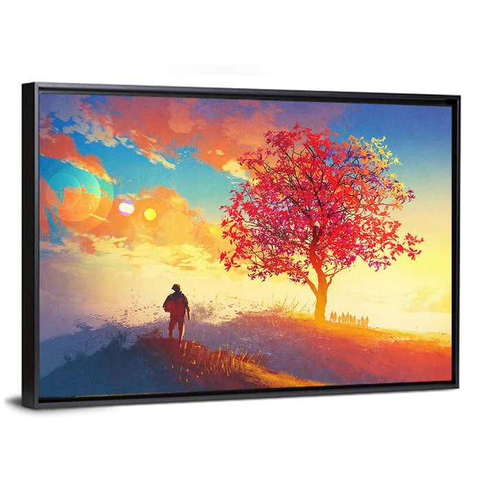 Surreal Autumn Dusk Landscape Wall Art as a framed canvas