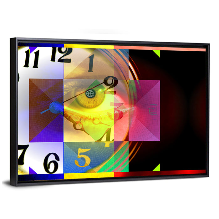 Eye of Time Collage Wall Art as a framed canvas