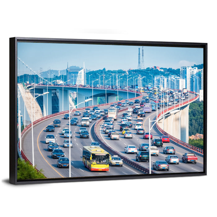 Xiamen Bridge Traffic Closeup Wall Art as a framed canvas