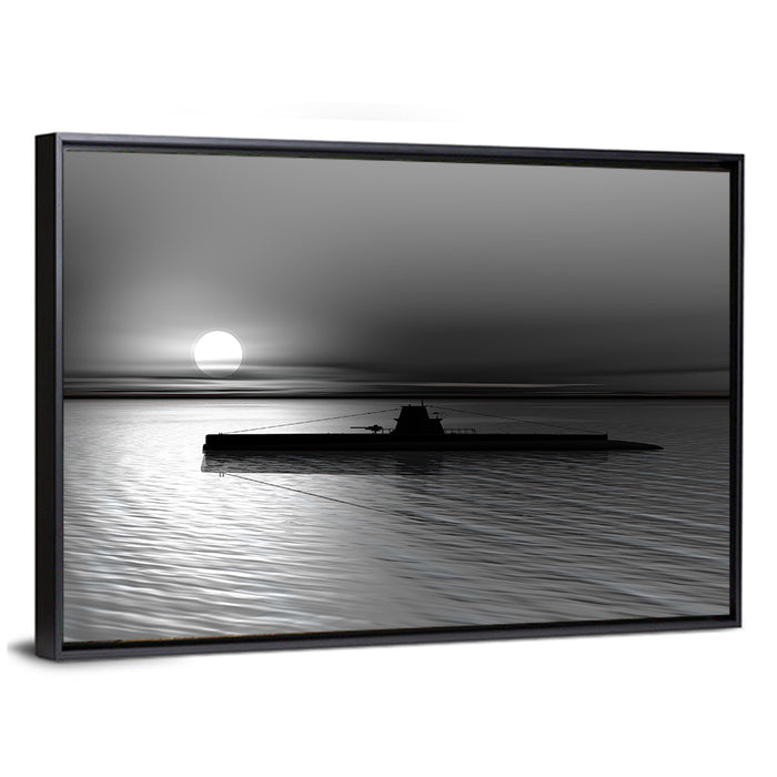 Submarine Silhouette at Dusk Wall Art as a framed canvas