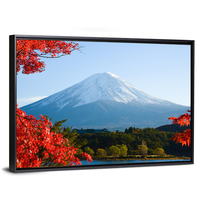 Mount Fuji Framed by Autumn Maples Wall Art as a framed canvas
