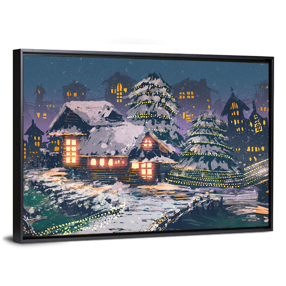 Christmas Night Village Scene Wall Art
