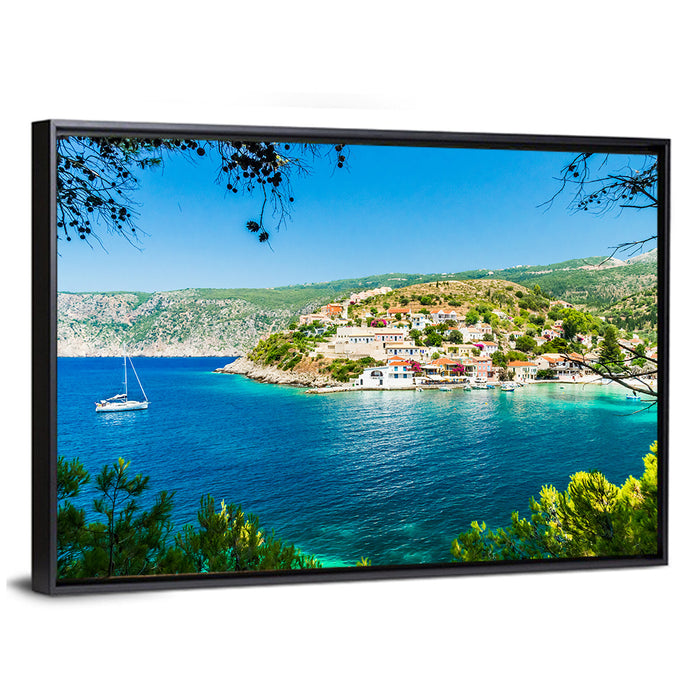 Assos Village, Kefalonia Bay Wall Art as a framed canvas