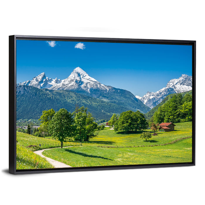 Watzmann Mountain Pastures, Berchtesgaden Wall Art as a framed canvas