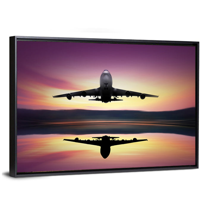 Jet Taking Off at Dawn Wall Art as a framed canvas