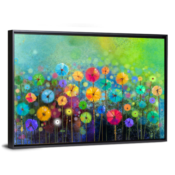 Stylized Flower Meadow Watercolor Wall Art as a framed canvas
