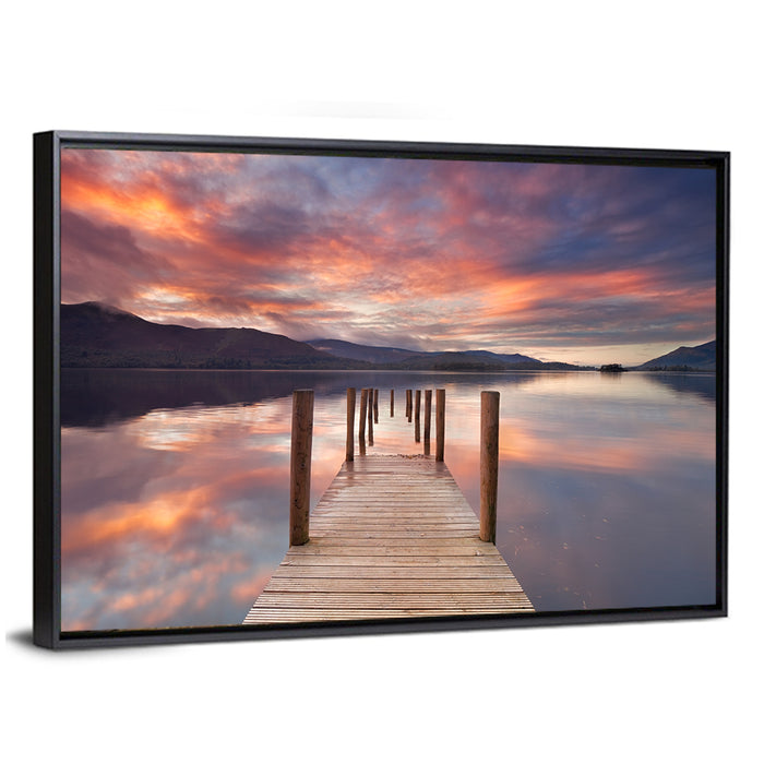 Flooded Jetty in Derwent Water Wall Art as a framed canvas