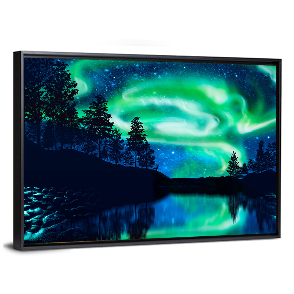Northern Lights Over Mountain Lake Wall Art