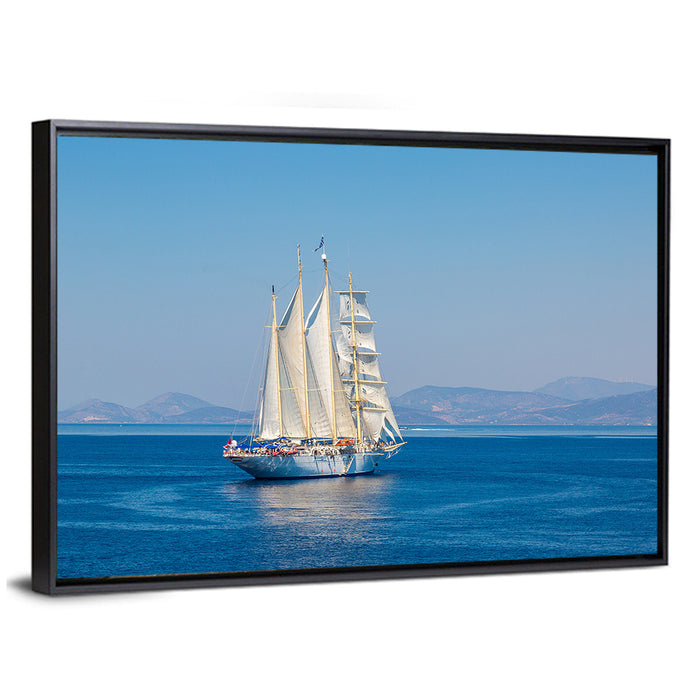 Three-masted Sailing Ship in Summer Wall Art as a framed canvas