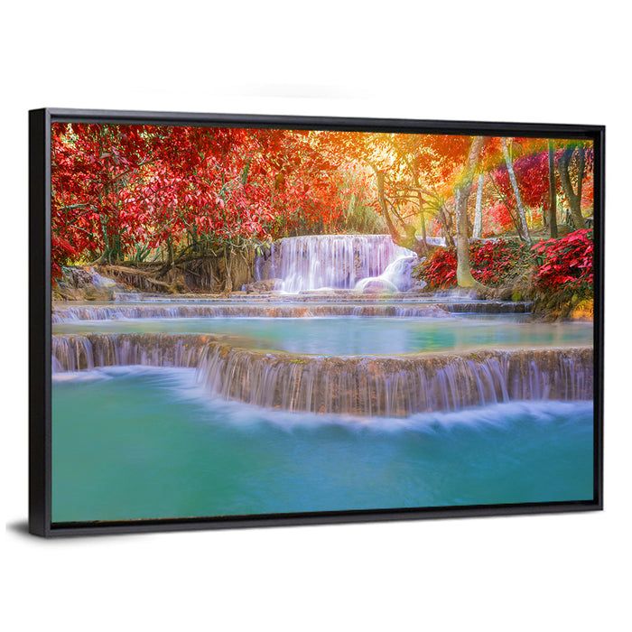 Tat Kuang Si Tiered Waterfalls Wall Art as a framed canvas