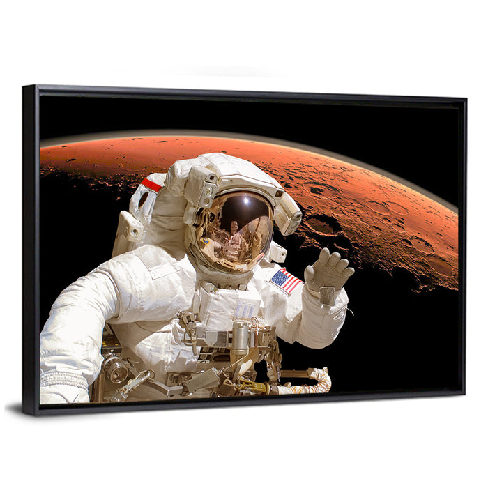 Astronaut with Gold Visor on Mars Wall Art as a framed canvas