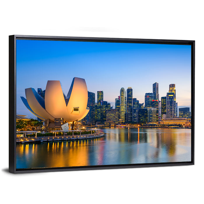Singapore Marina Skyline at Dusk Wall Art as a framed canvas