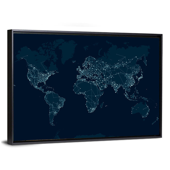 Global Communications Network Map Wall Art as a framed canvas