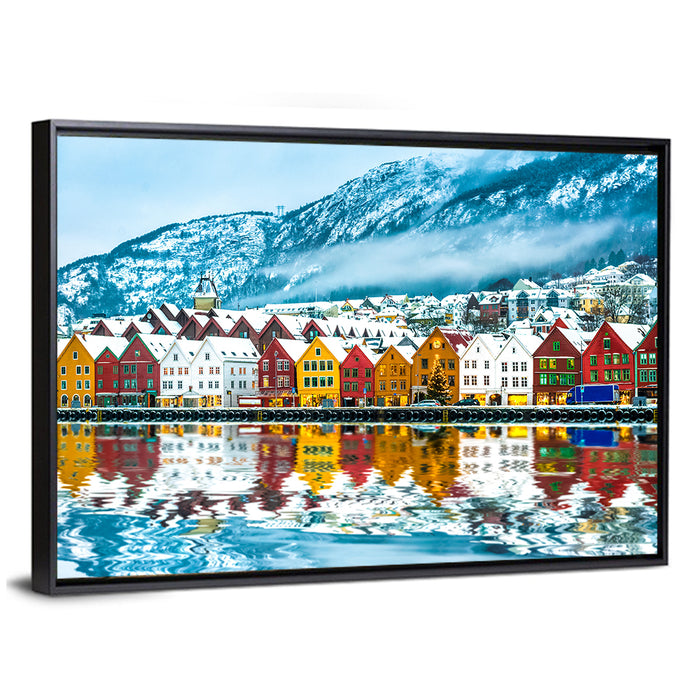 Bryggen Wharf in Bergen Wall Art as a framed canvas