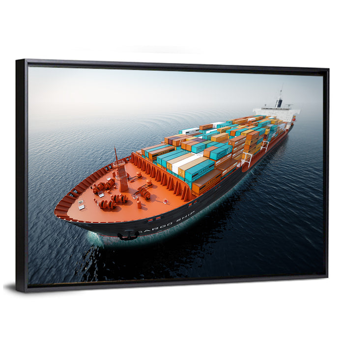 Container Ship at Sea Wall Art as a framed canvas