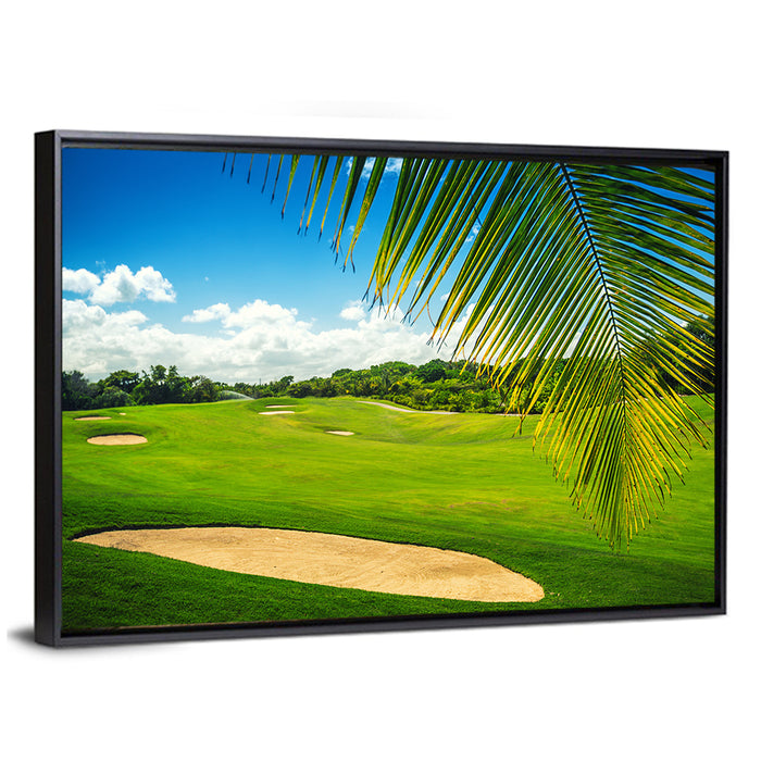 Palm Framed Golf Course Wall Art as a framed canvas