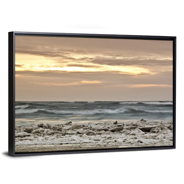 Lake Michigan Sunrise Wall Art as a framed canvas
