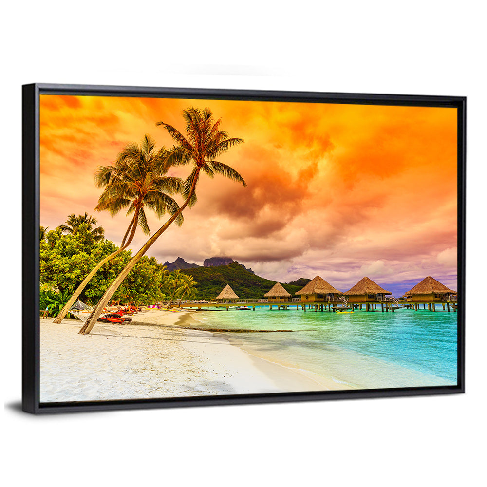 Bora Bora Overwater Bungalows at Sunset Wall Art
