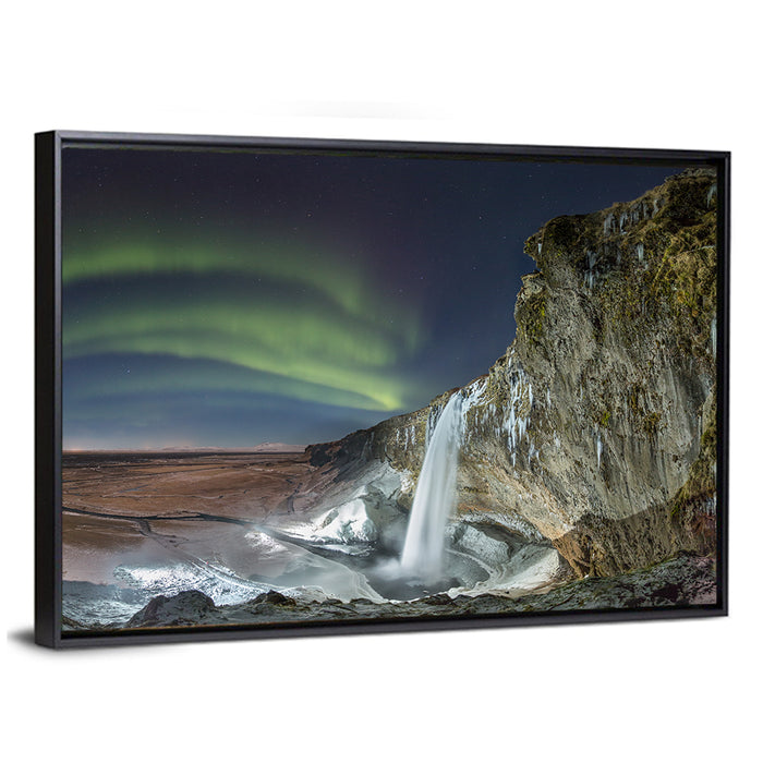 Seljalandsfoss Waterfall Nightscape Wall Art as a framed canvas