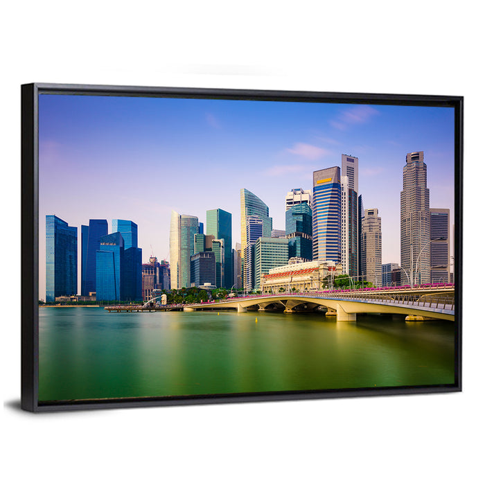 Singapore Skyline with Esplanade Bridge Wall Art as a framed canvas