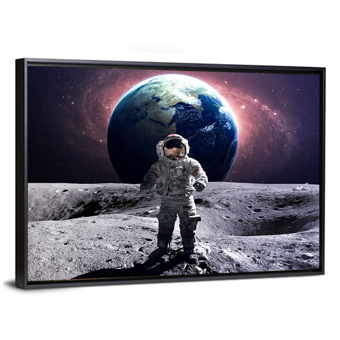Astronaut at Lunar Spacewalk Wall Art as a framed canvas