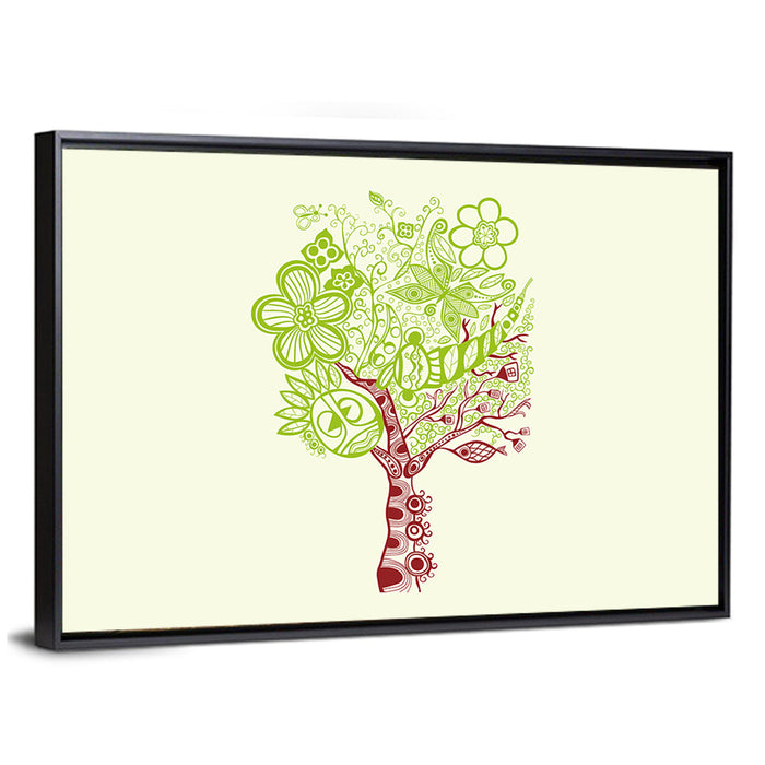 Surreal Tree with Sun Face Wall Art as a framed canvas