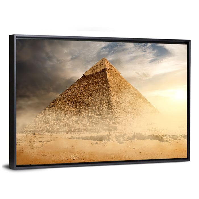 Great Pyramid in Desert Dust Wall Art as a framed canvas