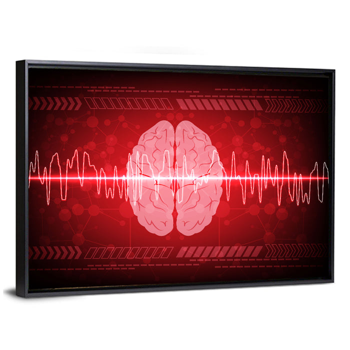 Red Brain Wave Concept Wall Art as a framed canvas